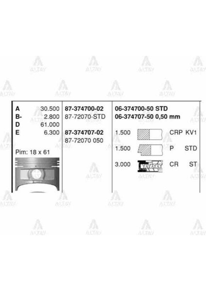 06-374707-50 Iss 6-374707-50 Segman Corolla 4AF 1.6 88-93