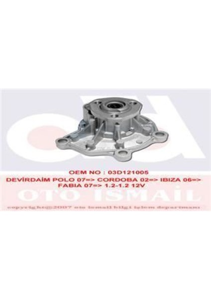 PA855 PA855 Devirdaim Su Pompası Polo 07- / Cordoba 02- Fabia 06- Ibiza 06- 1.2 12V