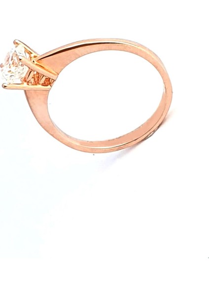 Sky Diamond Taşlı 925 ayar Gümüş Rose Altın Kaplama Tek Taş Yüzük