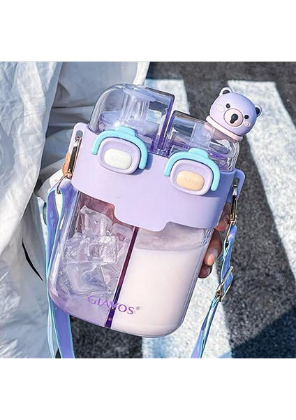 Yucama Pipetler ile Çocuk Şişesi Sevimli Ket Sütü Yaz Taşınabilir Çift Içecek Karikatür Karikatür Spor Taşınabilir Şişe-Sarı Trompet 530ML (Yurt Dışından)