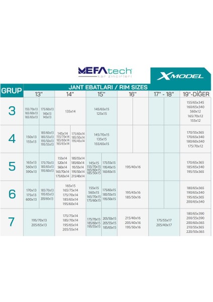 Mefa Tech 185/65X340 Ebatlarına Uyumlu Takmatik x Tipi Kar Patinaj Zinciri