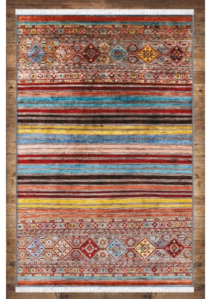 Renkli Çizgi Anadolu Desenli Yıkanabilir Kaymaz Salon Halısı Dekoratif Kilim ARM-1180