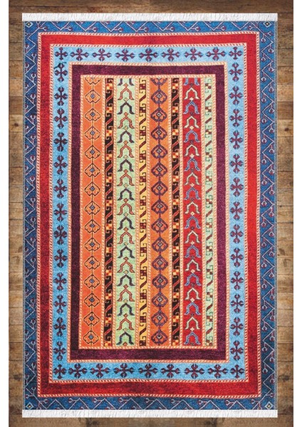 Renkli Anadolu Motifleri Desenli Yıkanabilir Kaymaz Salon Halısı Dekoratif Kilim ARM-1124