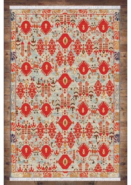 Kırmızı Osmanlı Motifli Desenli Yıkanabilir Kaymaz Salon Halısı Dekoratif Kilim ARM-1093