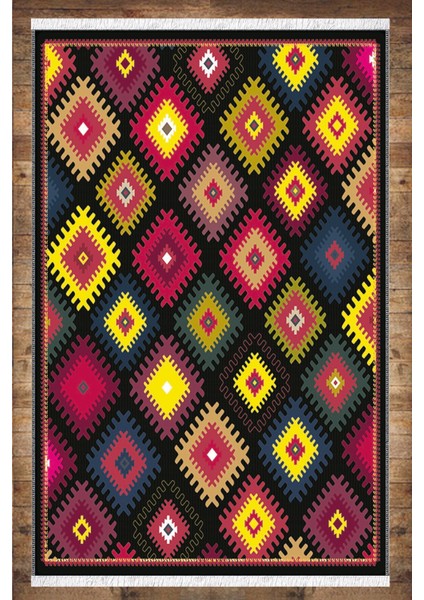 Renkli Otantik Anadolu Desenli Yıkanabilir Kaymaz Salon Halısı Dekoratif Kilim ARM-1181