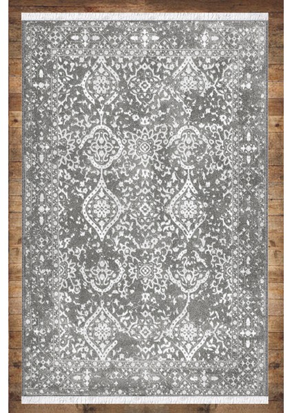 Gri Beyaz Otantik Desenli Yıkanabilir Kaymaz Salon Halısı Dekoratif Kilim ARM-1020