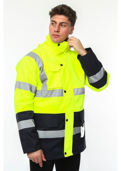 Iş Kabanı Parka Su ve Rüzgar Geçirmez Rain Safety Model Membranlı Neon Sarı Erkek