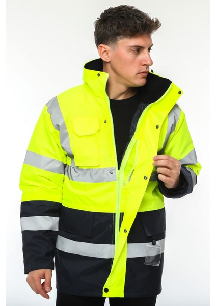 Iş Kabanı Parka Su ve Rüzgar Geçirmez Rain Safety Model Membranlı Neon Sarı Erkek