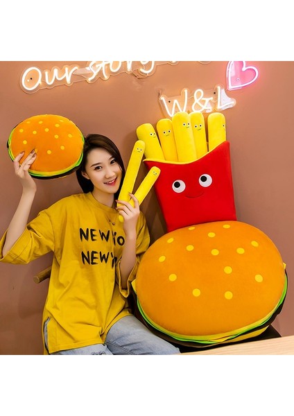 30CM Sevimli Yumuşak Patates Kızartması Hamburger Yastık Dolması Peluş Oyuncaklar Ofis Şekerleme Yastığı Ev Konfor Yastık Dekor Hediye Bebek Sandalye Minderi (Yurt Dışından)