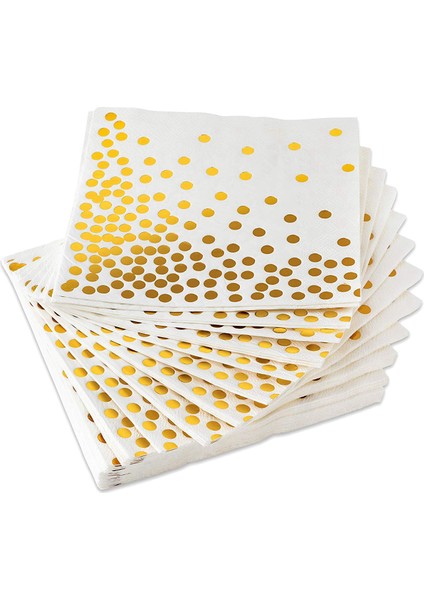 Quanbu Gold Dot Kokteyl Peçeteleri (50 Paket) Altın Folyo Polka Noktalı 3 Katlı Kağıt Peçeteler Doğum Günü Partisi, Bebek Partisi, Gelin Partisi, Tatil Kutlaması ve Düğün Için Mükemmel (Yurt Dışından)