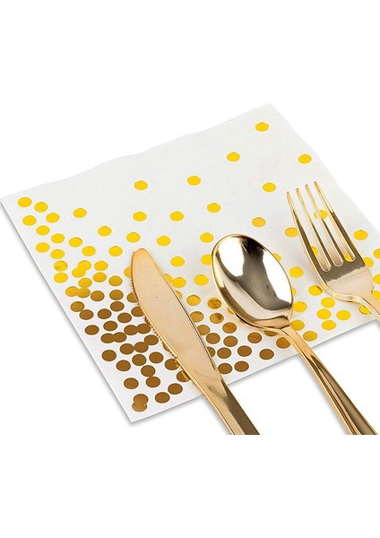 Quanbu Gold Dot Kokteyl Peçeteleri (50 Paket) Altın Folyo Polka Noktalı 3 Katlı Kağıt Peçeteler Doğum Günü Partisi, Bebek Partisi, Gelin Partisi, Tatil Kutlaması ve Düğün Için Mükemmel (Yurt Dışından)