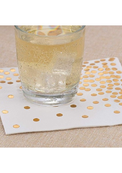 Quanbu Gold Dot Kokteyl Peçeteleri (50 Paket) Altın Folyo Polka Noktalı 3 Katlı Kağıt Peçeteler Doğum Günü Partisi, Bebek Partisi, Gelin Partisi, Tatil Kutlaması ve Düğün Için Mükemmel (Yurt Dışından)