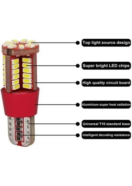 Evrensel Araba Aksesuarları Aydınlatma Ampülleri T W5W LED 57-Smd Araba Canbus Hatasız Kama Ampul Lambası (Yurt Dışından)