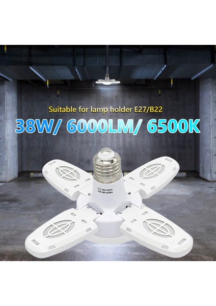 Beyaz Stil 28W LED Garaj Işıkları Katlanabilir E27 Ampul 4 Ayarlanabilir Fan Bıçakları Deforme Edilebilir Atölye Depo Tavan Aydınlatması 6500K Ac (Yurt Dışından) fiyatları