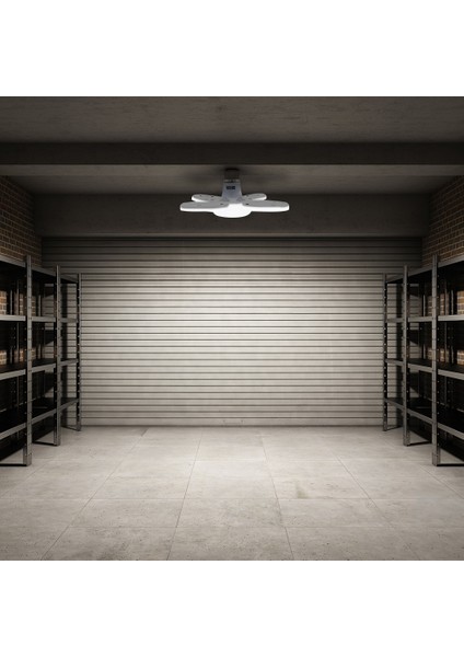 Beyaz Stil 28W LED Garaj Işıkları Katlanabilir E27 Ampul 4 Ayarlanabilir Fan Bıçakları Deforme Edilebilir Atölye Depo Tavan Aydınlatması 6500K Ac (Yurt Dışından) indirimleri