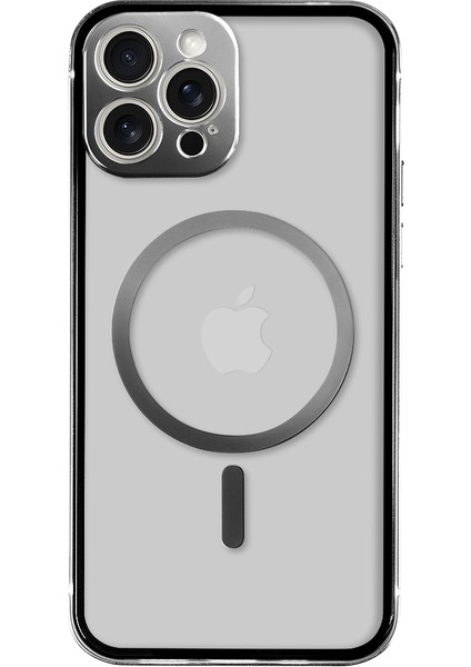 iPhone 14 Pro Max Magsafe Kablosuz Şarj Özellikli Kamera Korumalı Şeffaf Siyah Renkli Kılıf