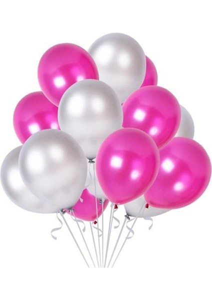 Fuşya - Gümüş Karışık Metalik Balon 100 Adet + 5 Mt Balon Zinciri