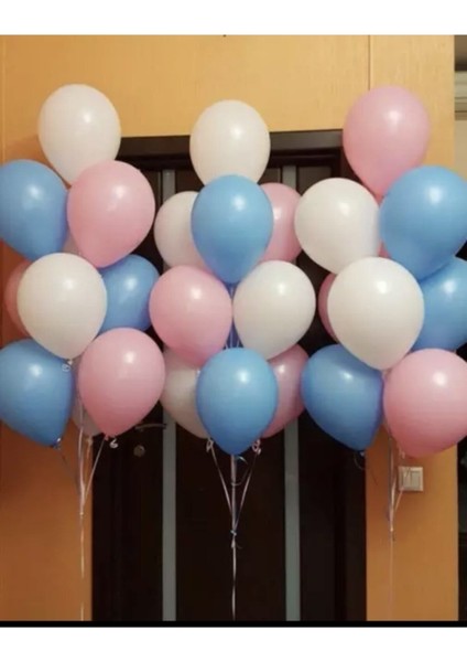 Cinsiyet Partisi Pastel Balon Seti 25 Adet Pembe Mavi Beyaz