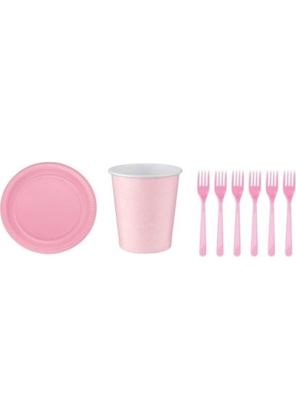 Pembe Doğum Günü Tabak Bardak Çatal Seti 8 Kişilik