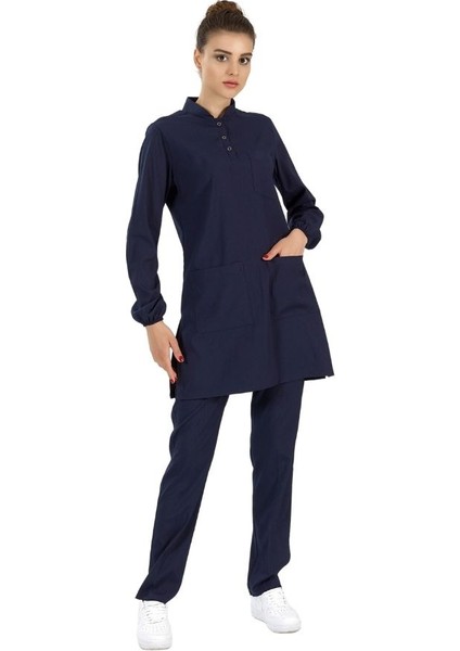 Lacivert Lüks Likralı Doktor Hemşire Tesettürlü Hakim Yaka Takım fiyatları