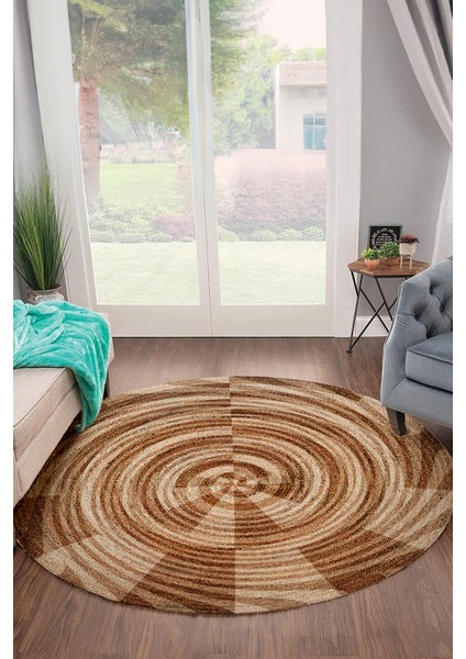 Spiral Dart Desenli Natural Modern Baskılı Jüt Örme Halı Hasır Kilim