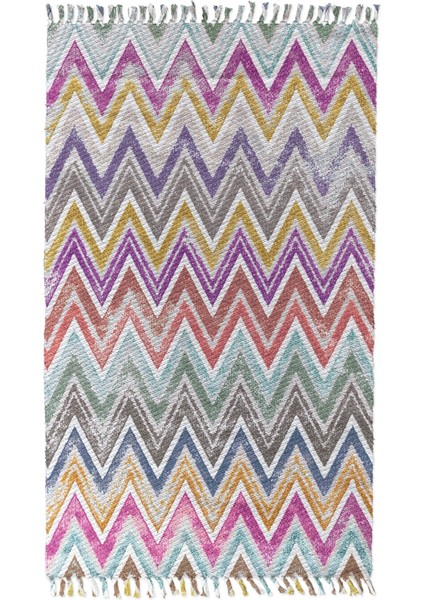 Alaçatı 5 Renkli Zigzag Otantik Motif Kara Tezgah Halı Çift Taraflı Kilim