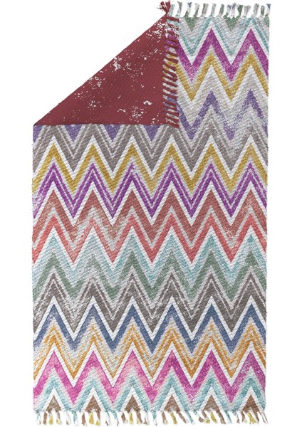 Alaçatı 5 Renkli Zigzag Otantik Motif Kara Tezgah Halı Çift Taraflı Kilim