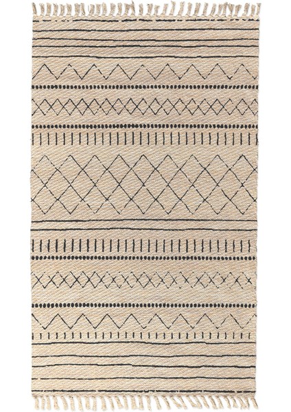 Alaçatı 11 Siyah Çizim Iskandinav Desen Otantik Motif Kara Tezgah Halı Çift Taraflı Kilim