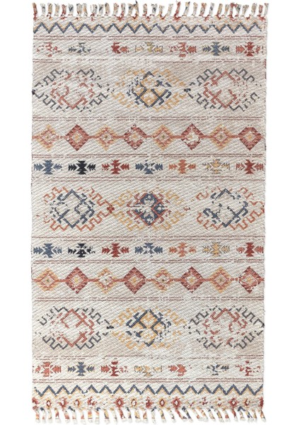 Alaçatı 7 Bej Mistik Desenli Otantik Motif Kara Tezgah Halı Çift Taraflı Kilim