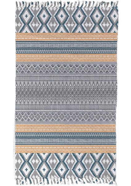 Alaçatı 42 Sarı Gri Iskandinav Desen Otantik Motif Kara Tezgah Halı Çift Taraflı Kilim