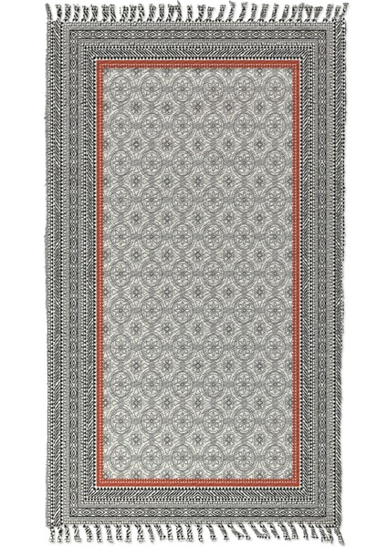 Alaçatı 44 Kiremit Bordürlü Otantik Motif Kara Tezgah Halı Çift Taraflı Kilim