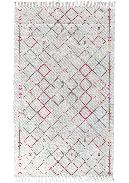 Alaçatı 49 Renkli Baklava Desen Otantik Motif Kara Tezgah Halı Çift Taraflı Kilim