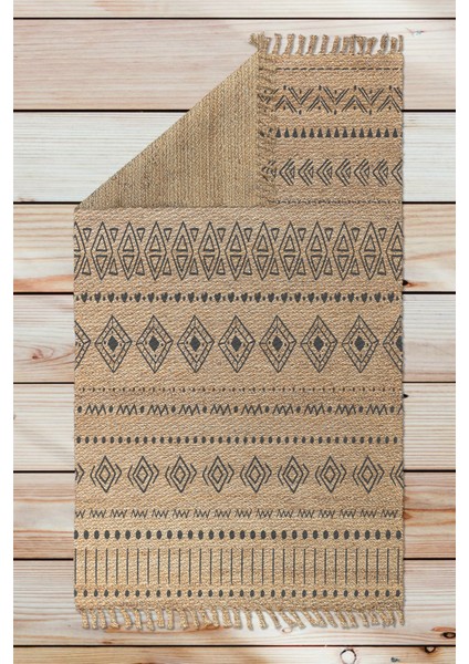 Alaçatı 71 Siyah Motif Şeritli Iskandinav Desen Otantik Kara Tezgah Halı Çift Taraflı Kilim