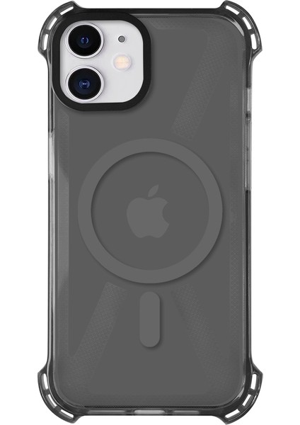 iPhone 12 Magsafe Kablosuz Şarj Özellikli Mıknatıslı Transparan Şeffaf Siyah Renkli Kılıf