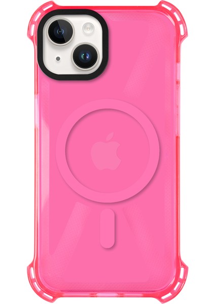 iPhone 14 Plus Magsafe Kablosuz Şarj Özellikli Mıknatıslı Transparan Şeffaf Pembe Renkli Kılıf