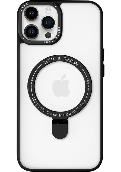 iPhone 12 Pro Max Magsafe Kablosuz Şarj Standlı Kamera Korumalı Siyah Çerçeveli Renkli Kılıf
