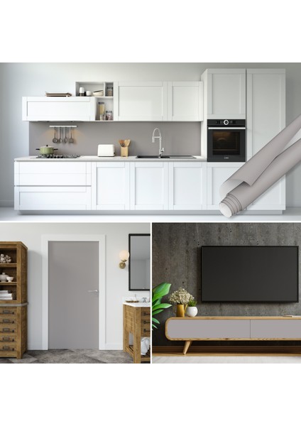 Gri Düz Renk Yapışkanlı Folyo, Desensiz Folyolar, Su Geçirmez, Isıya Dayanıklı, Banyo, Yatak Odası, Mutfak Için Ev Dekoru, Dolap Yapışkanı, Duvar ve Mobilya Kaplama Folyosu, Dekoros