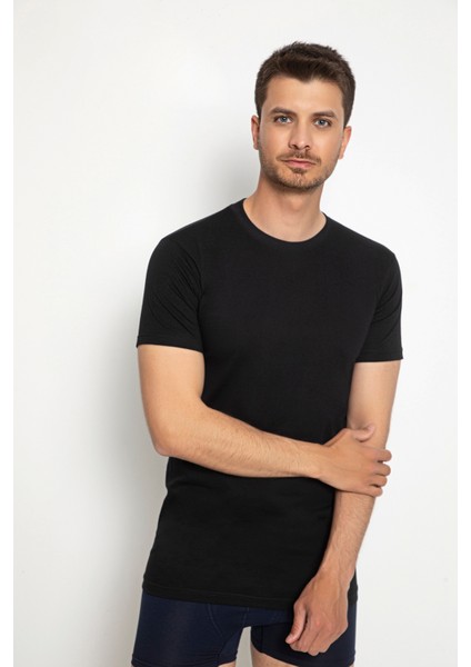 - 2 Adet Siyah 100 % Pamuk Penye Süprem Likralı Amerikan Yaka Kısa Kollu Atlet-T-Shirt- 910 fırsatları