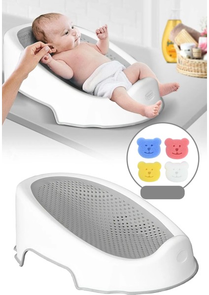 Soft Bebek Küveti – Silikon Fileli Bebek Yıkama Banyo Küveti Bebek Banyo Oturağı Sünger Hediyeli