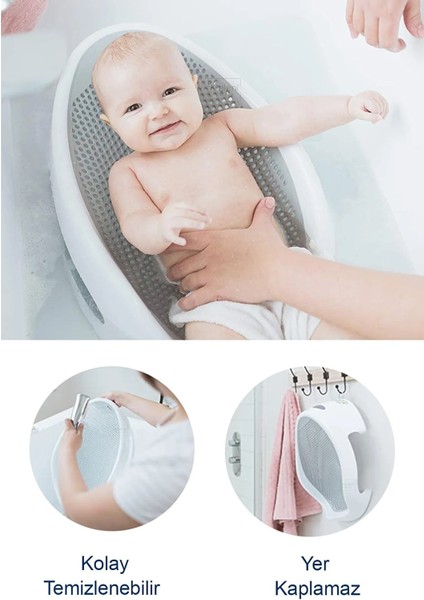 Soft Bebek Küveti – Silikon Fileli Bebek Yıkama Banyo Küveti Bebek Banyo Oturağı Sünger Hediyeli