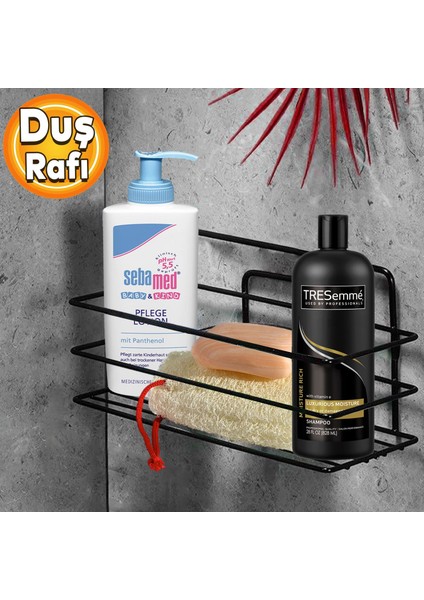 Banyo Duş Rafı Şampuanlık Köşelik Kare Siyah Tek Katlı Malzemelik Organizer Düzenleyici Mutfak Eşya Rafı