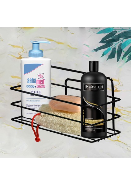 Banyo Duş Rafı Şampuanlık Köşelik Kare Siyah Tek Katlı Malzemelik Organizer Düzenleyici Mutfak Eşya Rafı
