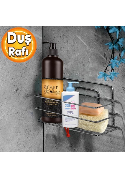 Banyo Duş Rafı Şampuanlık Köşelik Kare Krom Tek Katlı Malzemelik Organizer Düzenleyici Mutfak Eşya Rafı