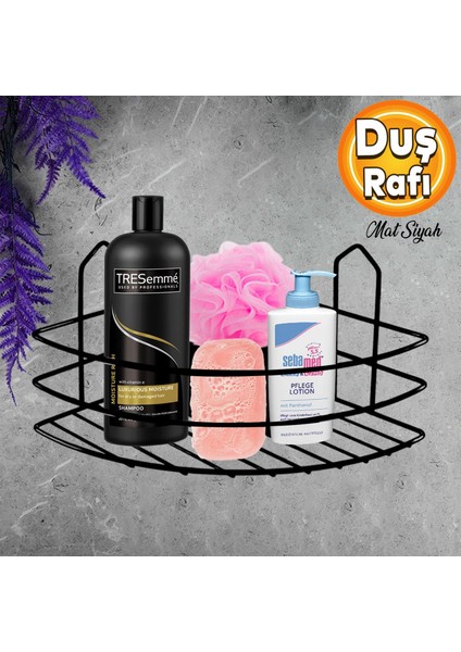 Banyo Duş Rafı Şampuanlık Köşelik Oval Siyah Tek Katlı Malzemelik Organizer Düzenleyici Mutfak Eşya Rafı