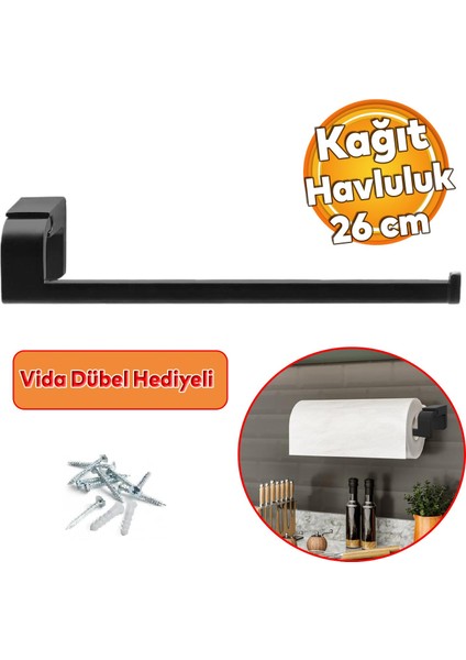 Banyo Lavabo Mutfak Aparat Uzun Kağıt Havluluk Standı Kağıtlık 26 cm Paslanmaz Metal Sağlam Siyah