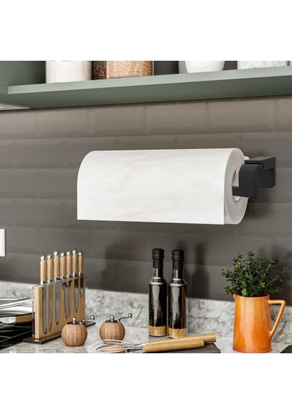 Banyo Lavabo Mutfak Aparat Uzun Kağıt Havluluk Standı Kağıtlık 26 cm Paslanmaz Metal Sağlam Siyah