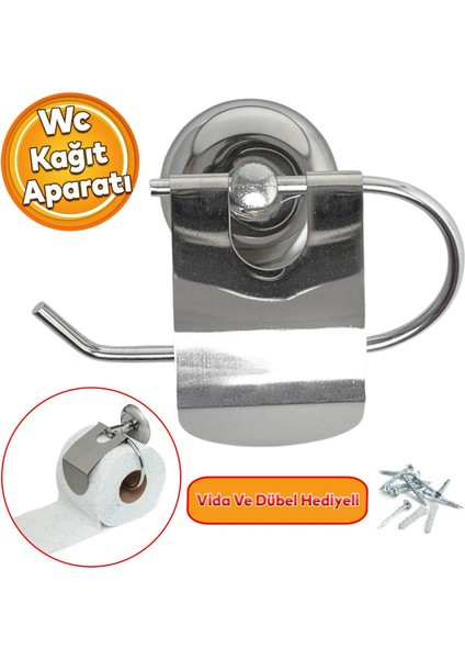 Wc Kağıt Standı Tuvalet Kağıtlık Aparat Kapaklı Paslanmaz Metal Sağlam Kaliteli Krom