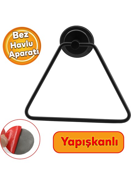 Yapışkanlı Lavabo Banyo Mutfak Bez Havlu Standı Askısı Paslanmaz Metal Siyah Bez Havluluk Üçgen