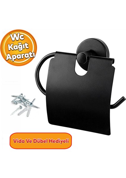 Kapaklı Wc Kağıt Standı Sağlam Kaliteli Siyah Tuvalet Kağıtlık Aparat Paslanmaz Metal
