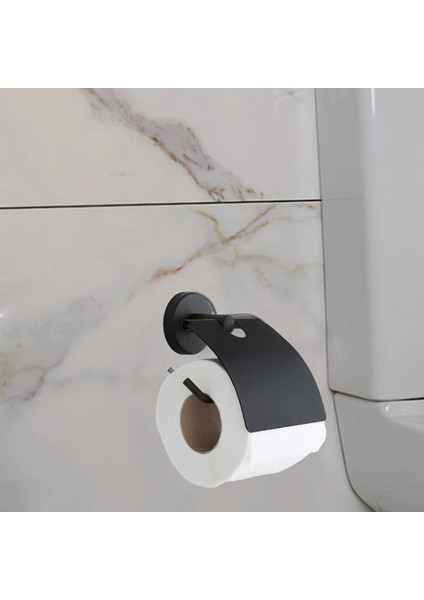 Kapaklı Wc Kağıt Standı Sağlam Kaliteli Siyah Tuvalet Kağıtlık Aparat Paslanmaz Metal